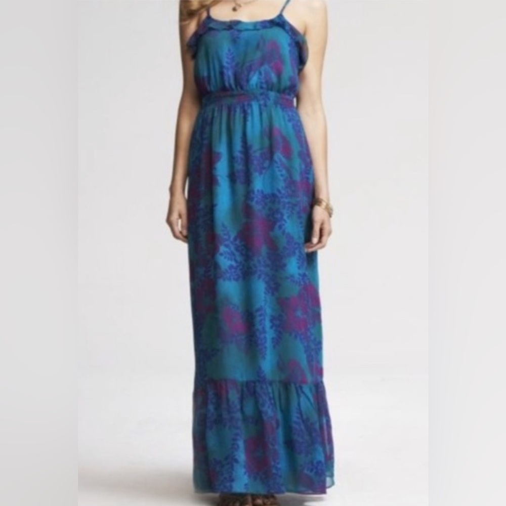 Women’s Express Floral Tiered Maxi Dress Ruffle Size XS Boho Smocked Cottagecore